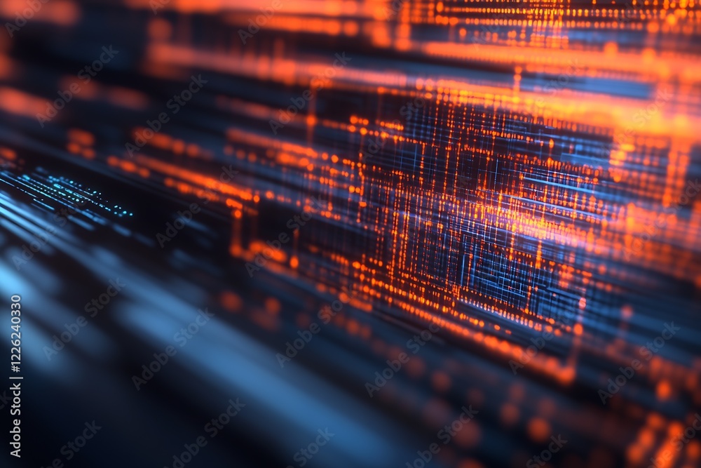 Poster abstract technology background with digital code and vibrant orange blue hues : generative ai