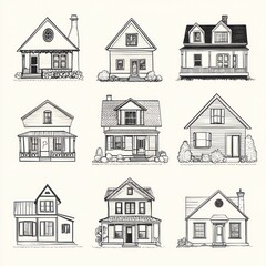 Collection of charming house illustrations in a simple style