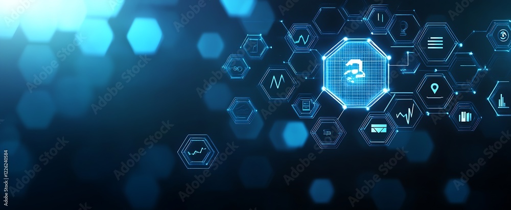Aufkleber Advanced Digital Security Lock Technology with Interactive Hexagon Network : Generative AI
