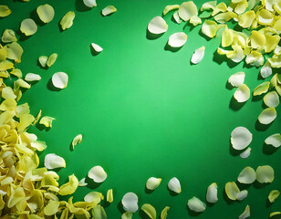 Naklejka premium Generated image, Petals scattered over green background