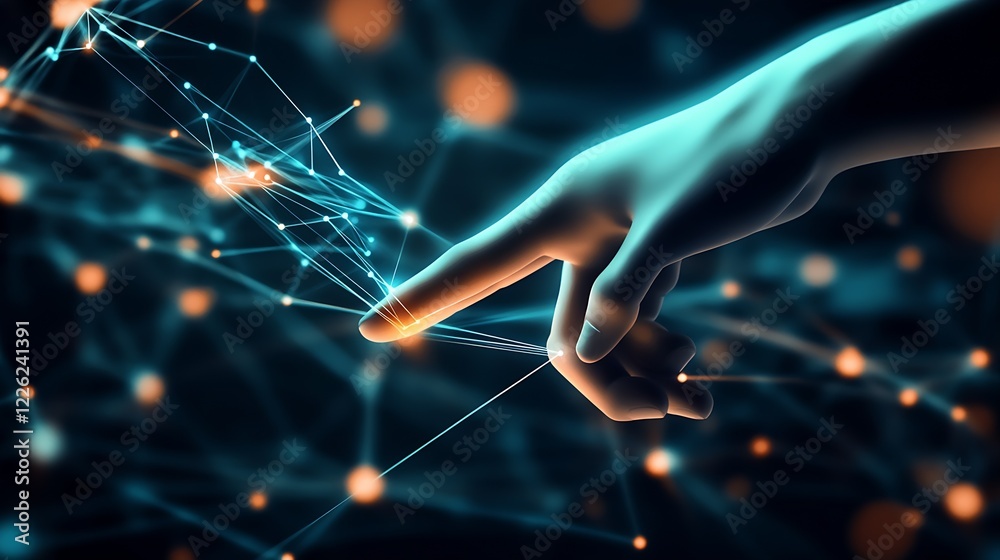 Poster virtual hand reaching out to connect with advanced technology : generative ai