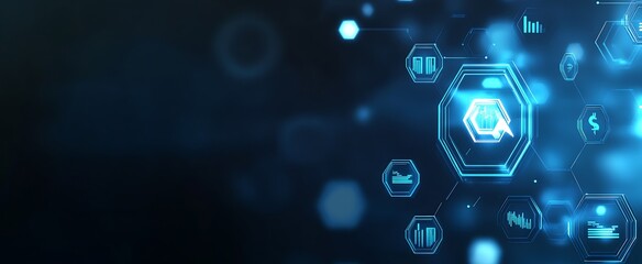 Bright blue technology background with futuristic hexagonal digital patterns : Generative AI