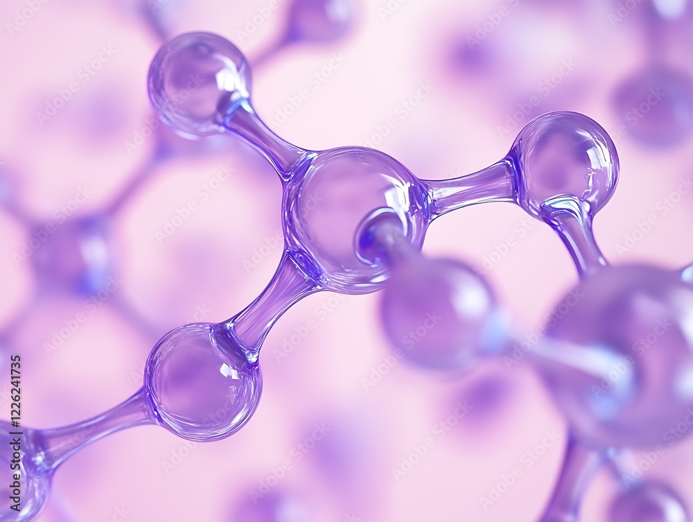Poster detailed close up of purple molecular structure on soft pink background : generative ai