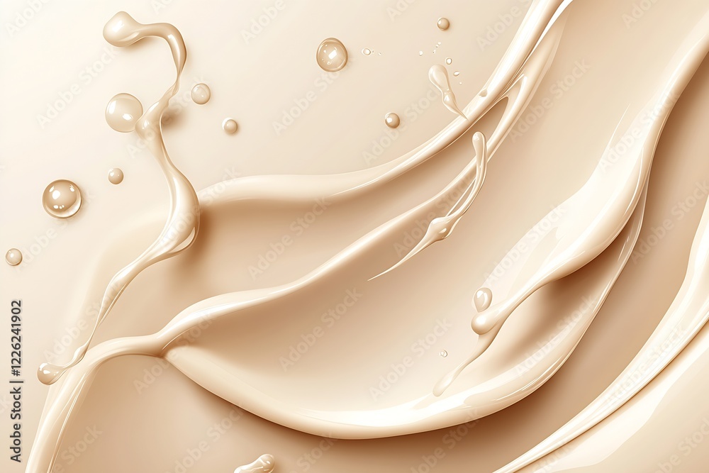 Aufkleber elegant beige liquid swirls with soft curling patterns background : generative ai