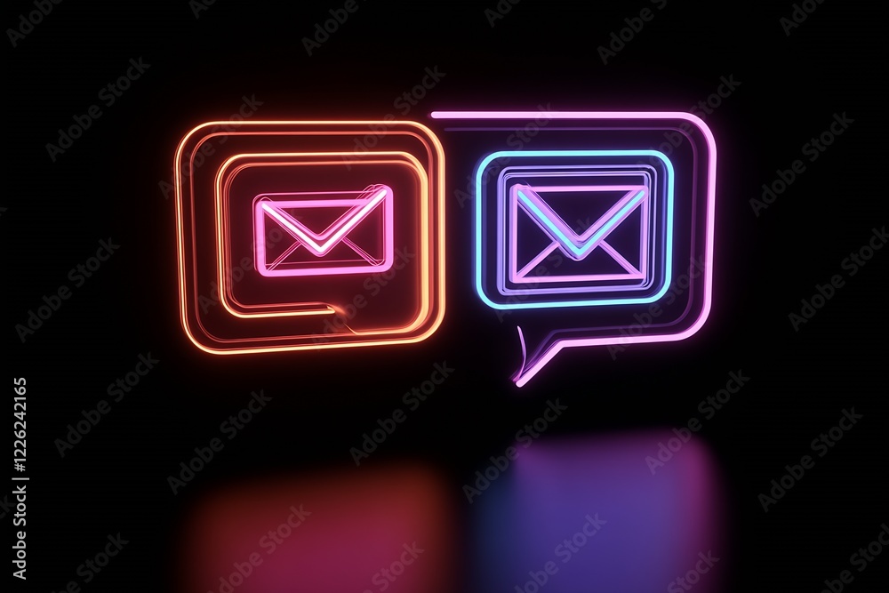 Aufkleber Glowing Neon Email Icons in Dynamic Colors Symbolizing Digital Communication : Generative AI