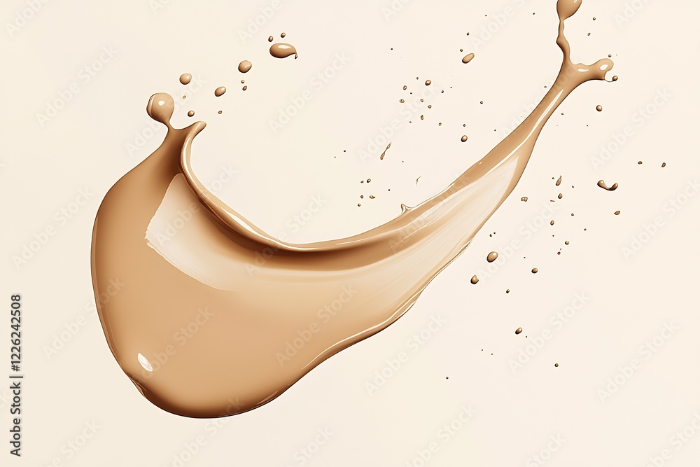 Poster Smooth beige paint splash on white surface emphasizing fluidity and motion : Generative AI