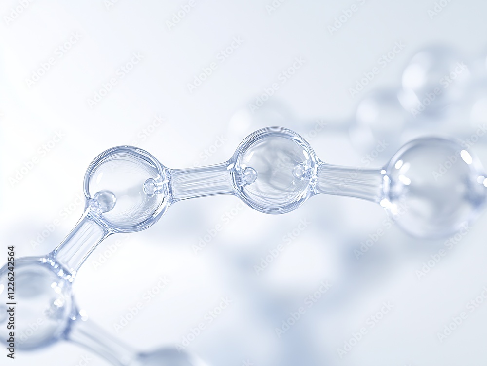 Poster close-up of transparent molecular structure with spheres in scientific research background : generat