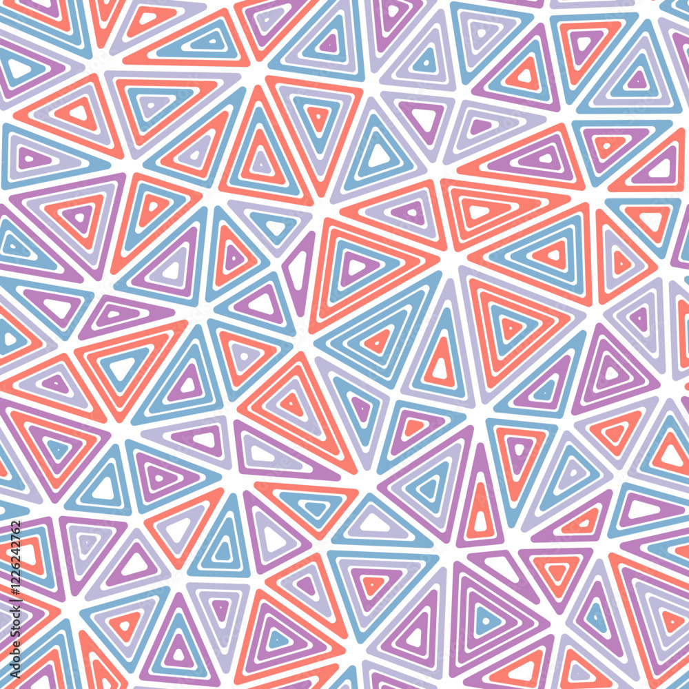 Poster triangle shapes background. multiple repeated inner triangles. medium triangles size. multicolored s