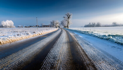 icy road in rural area