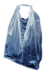 Plastic bag filled with dark clothing items isolated on transparent background