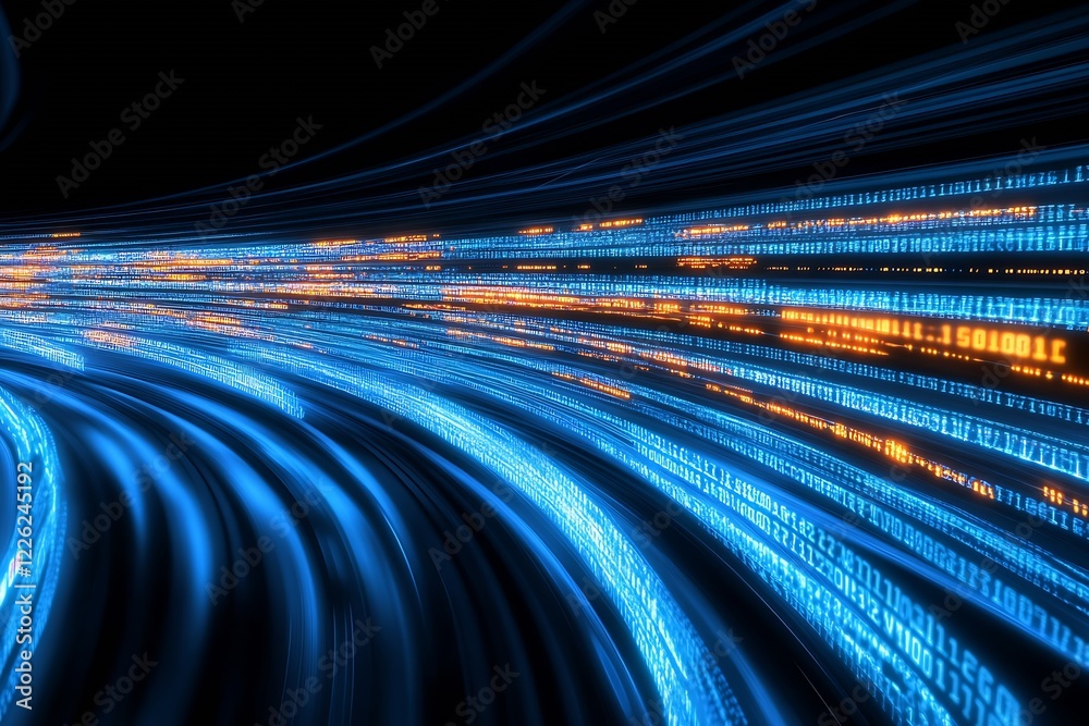 Poster innovative digital data stream pattern in futuristic blue and orange hues : generative ai