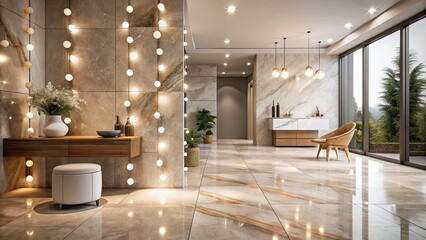 Durable Porcelain Tiles for Home Design - Elegant Marble and Stone Textures with Bokeh Effect for Modern Interiors