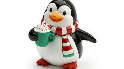 Charming Penguin with Hot Drink Ornament anthropomorphic Animal