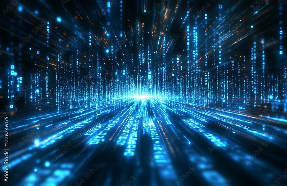 Fototapete Digital binary matrix with dynamic data streams representing modern information technology : Generative AI