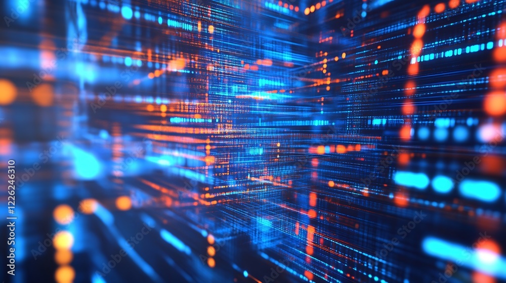 Aufkleber innovative high-tech visualization of digital networks in blue and orange hues : generative ai