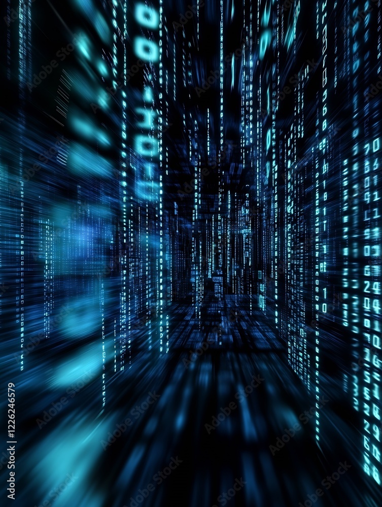 Aufkleber Digital Data Streams Abstract Blueprint in Vibrant Blue Tech Design : Generative AI