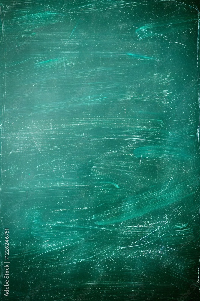 Poster Abstract pattern formed by traces of erased chalk on an empty green chalkboard
