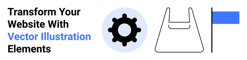 Gear for functionality, shopping bag for e-commerce, and flag for goals. Ideal for branding, e-commerce, UIUX concepts, digital marketing, development, teamwork flat landing page banner