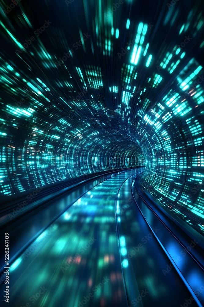 Poster Accelerating Through HighSpeed Futuristic Data Corridor with Neon Lights : Generative AI