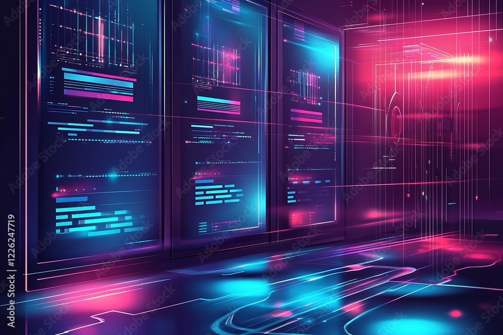Poster Digital Data Servers with Hyper-Motion Visuals and Advanced Neon Technology : Generative AI