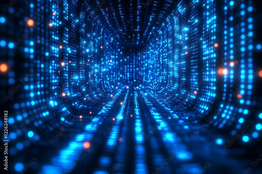 Poster Digital Data Pathway with Concentric Blue Light Pulses and High-Tech Virtual Experience : Generative AI