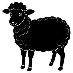 Cute Line Art Sheep Silhouette Black Vector Illustration	