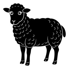 Cute Line Art Sheep Silhouette Black Vector Illustration	