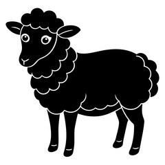 Cute Line Art Sheep Silhouette Black Vector Illustration	