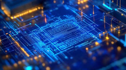 Innovative Blue Digital Circuit Board Patterns in a High-Tech Futuristic Electronic Background Design : Generative AI