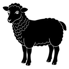 Cute Line Art Sheep Silhouette Black Vector Illustration	