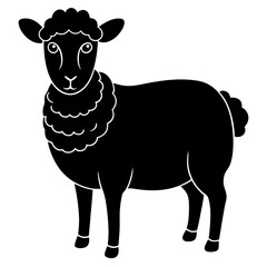 Cute Line Art Sheep Silhouette Black Vector Illustration	