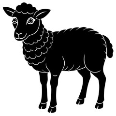 Cute Line Art Sheep Silhouette Black Vector Illustration	