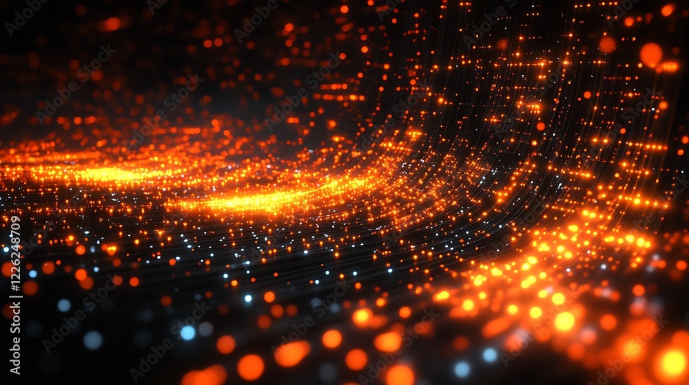 Aufkleber dynamic plasma flow of orange and blue digital light waves : generative ai