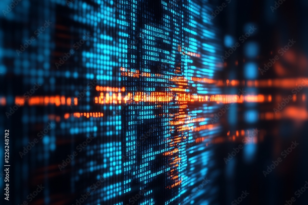 Poster Abstract Technology Background with Dynamic Blue and Orange Light Patterns : Generative AI