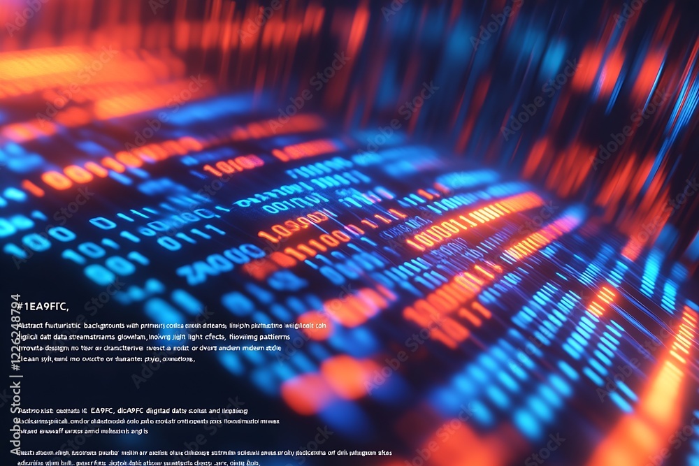 Poster High-Tech Data Streams in Red and Blue Futuristic Light Patterns : Generative AI