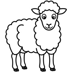 Cute Line Art Sheep Silhouette Black Vector Illustration	