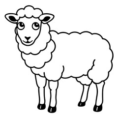 Cute Line Art Sheep Silhouette Black Vector Illustration	