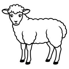 Cute Line Art Sheep Silhouette Black Vector Illustration	