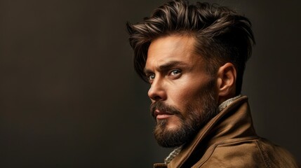 Fototapeta premium Portrait of man with stylish hair for salon, AI generated image