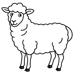 Cute Line Art Sheep Silhouette Black Vector Illustration	