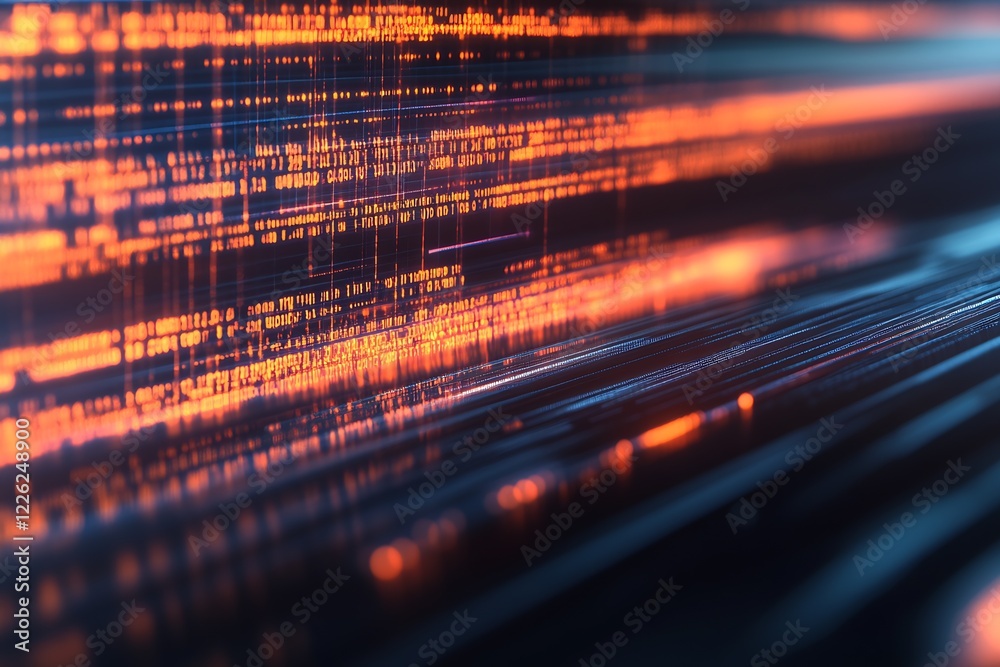 Aufkleber Glowing digital data on a futuristic screen with a perspective of depth and technology : Generative AI