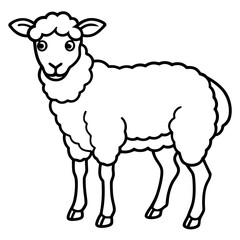 Cute Line Art Sheep Silhouette Black Vector Illustration	
