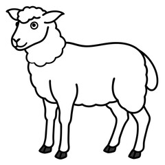 Cute Line Art Sheep Silhouette Black Vector Illustration	