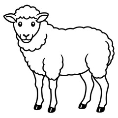Cute Line Art Sheep Silhouette Black Vector Illustration	