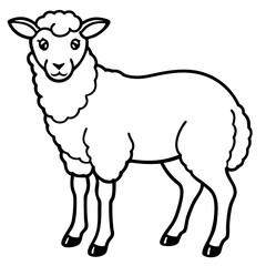 Cute Line Art Sheep Silhouette Black Vector Illustration	