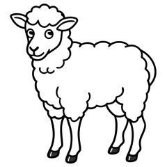 Cute Line Art Sheep Silhouette Black Vector Illustration	