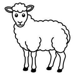 Cute Line Art Sheep Silhouette Black Vector Illustration	