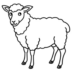 Cute Line Art Sheep Silhouette Black Vector Illustration	
