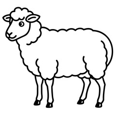Cute Line Art Sheep Silhouette Black Vector Illustration	