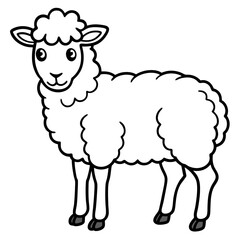 Cute Line Art Sheep Silhouette Black Vector Illustration	